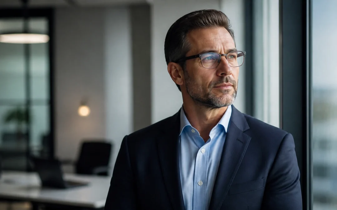Professional businessman contemplating transition to franchise ownership