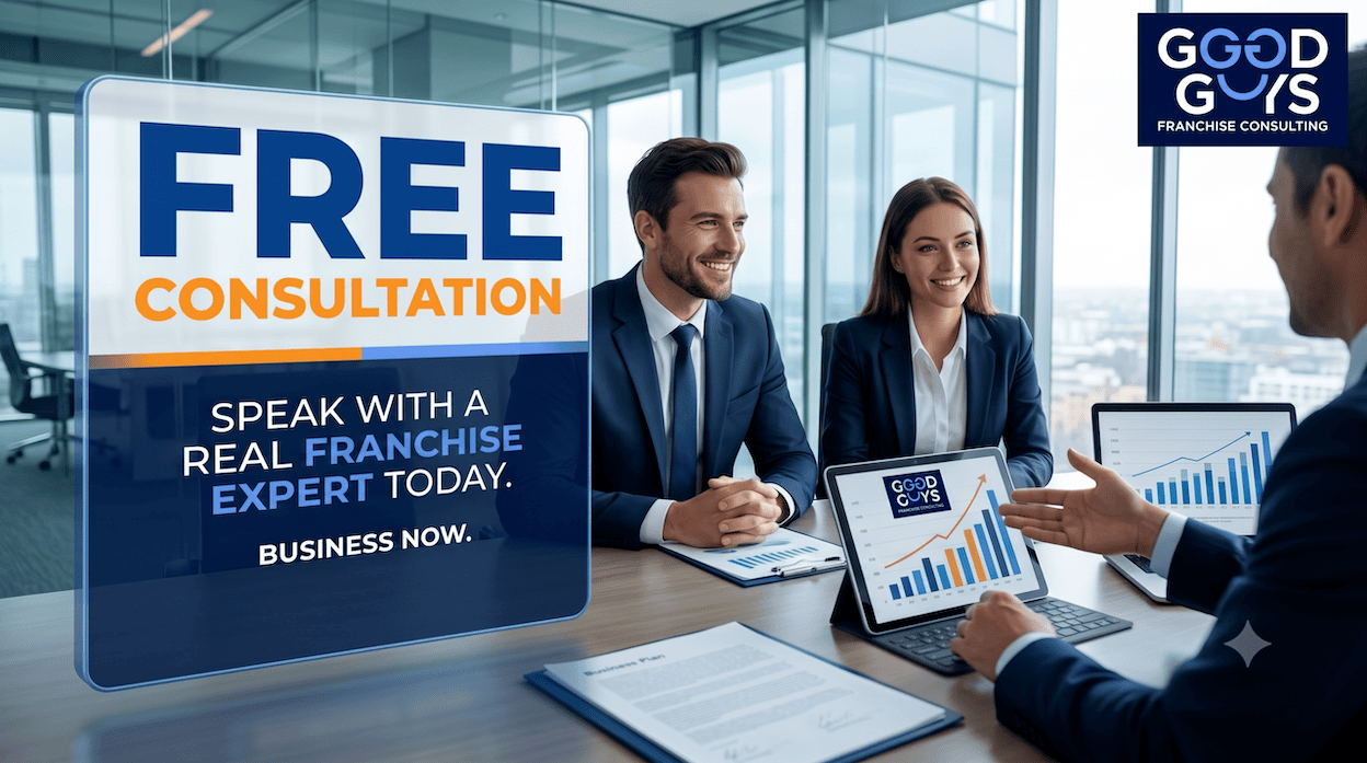 Free franchise consultation with Good Guys Consulting, business professionals discussing franchise opportunities.