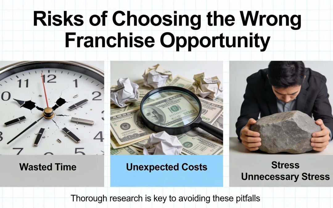 Risks of choosing the wrong franchise opportunity: wasted time, unexpected costs, and unnecessary stress for career changers.